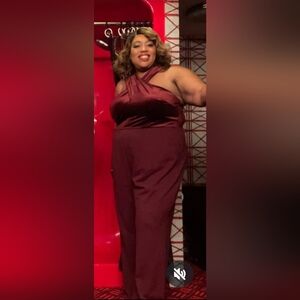 Eloquii Burgundy Halter Jumpsuit